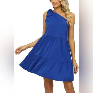 Laishen blue asymmetrical one shoulder dress NWT